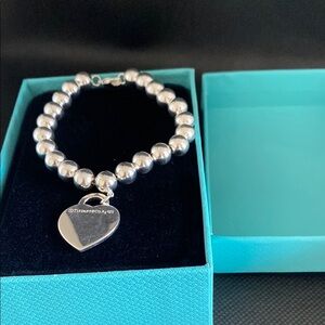 Tiffany & Co. Silver Bead Bracelet with Heart Charm